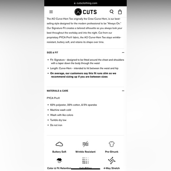 CUTS Clothing Curve-Hem Tee Signature Fit Granite Grey - Picture 7 of 8